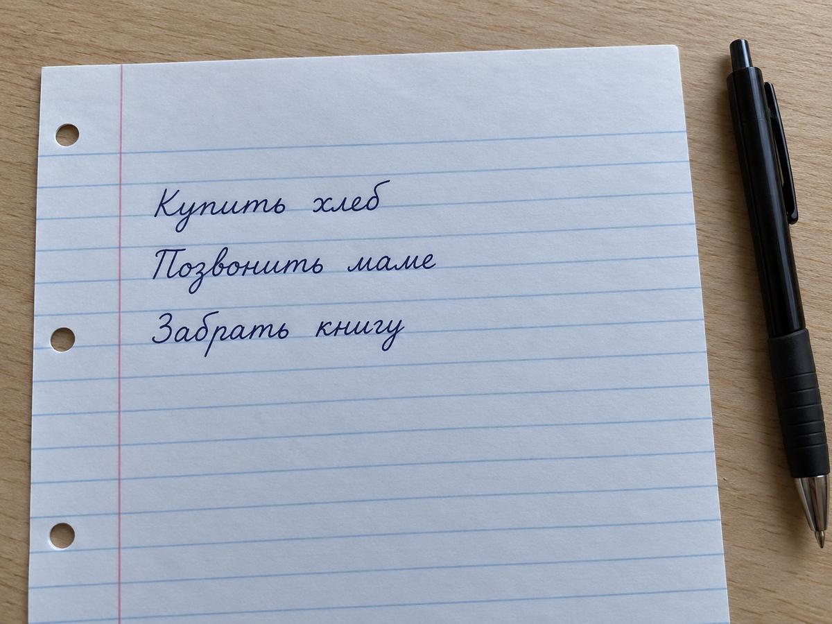 Короткая рукописная заметка с ровными интервалами между словами